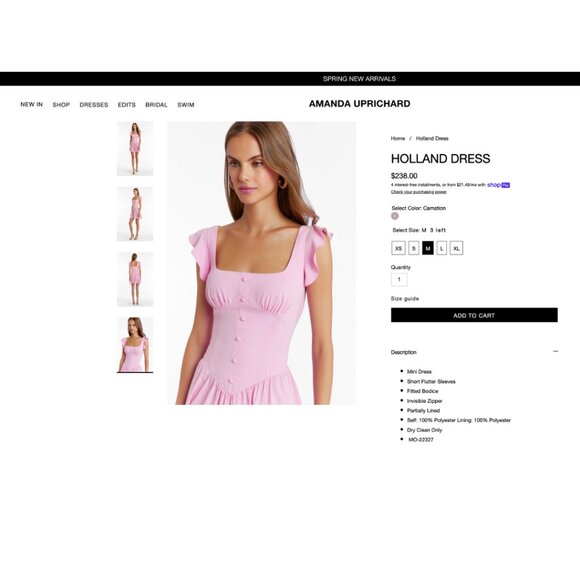 New AMANDA UPRICHARD Pink Holland Dress Flutter Sleeve Size XS NWT - Picture 5 of 16